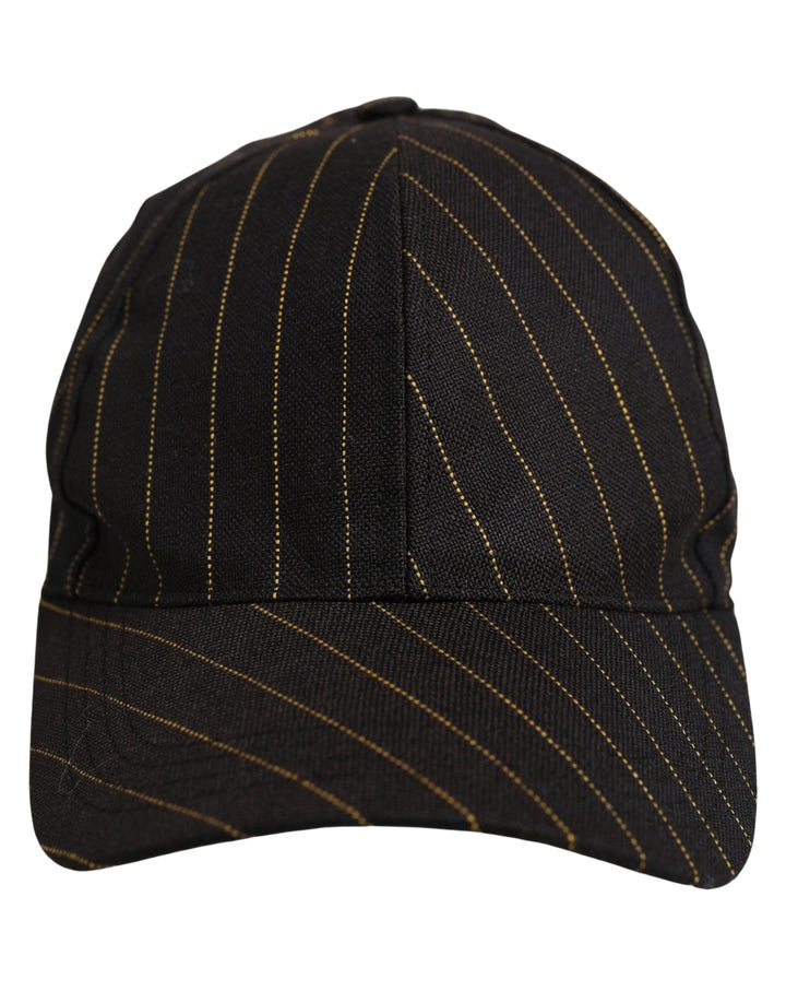 Dolce &amp; Gabbana Black Gold Pinstriped Cotton Baseball Cap Hat
