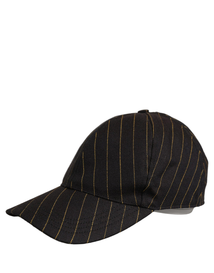 Dolce &amp; Gabbana Black Gold Pinstriped Cotton Baseball Cap Hat