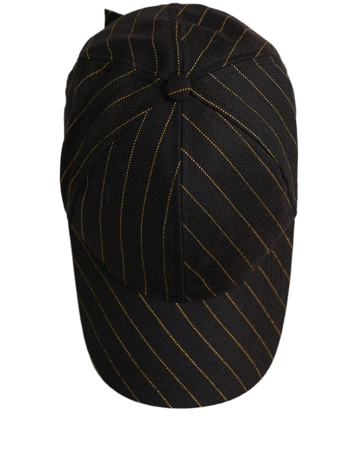 Dolce &amp; Gabbana Black Gold Pinstriped Cotton Baseball Cap Hat