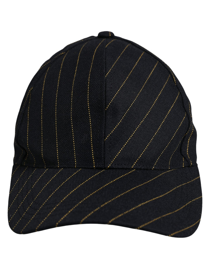 Dolce &amp; Gabbana Black Gold Pinstriped Cotton Baseball Cap Hat