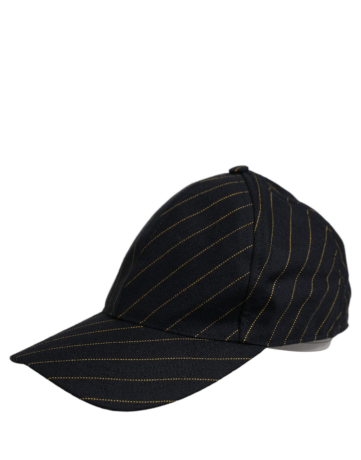 Dolce &amp; Gabbana Black Gold Pinstriped Cotton Baseball Cap Hat