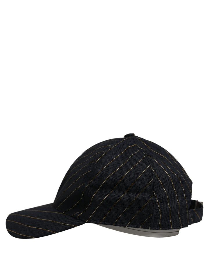 Dolce &amp; Gabbana Black Gold Pinstriped Cotton Baseball Cap Hat