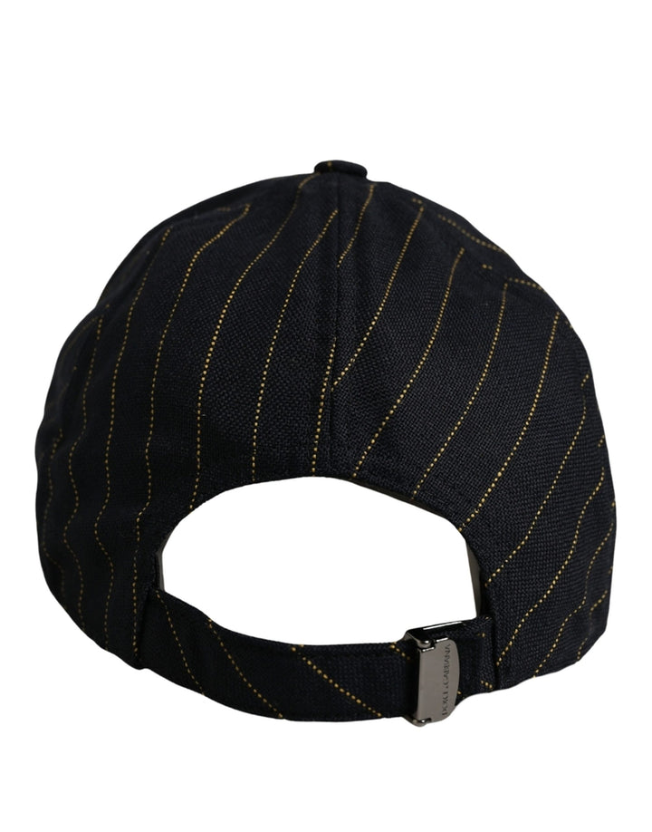 Dolce &amp; Gabbana Black Gold Pinstriped Cotton Baseball Cap Hat