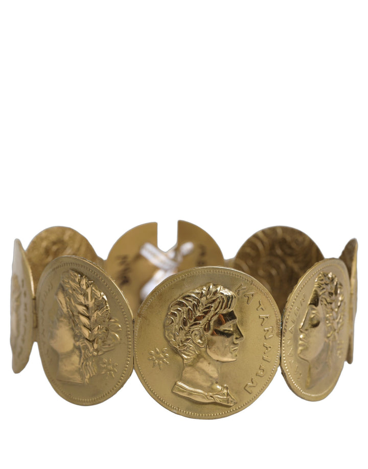 Dolce &amp; Gabbana Gold Tone Brass Coin Metal Waist Cintura Belt