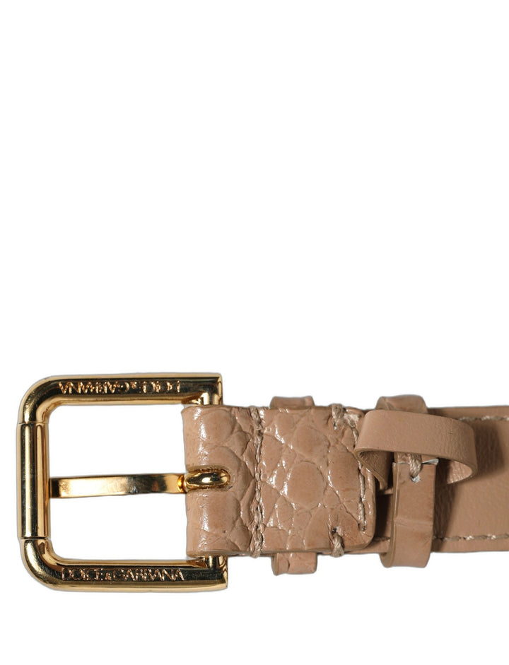 Dolce &amp; Gabbana Brown Embossed Leather Gold Buckle Belt Strap Bracelet