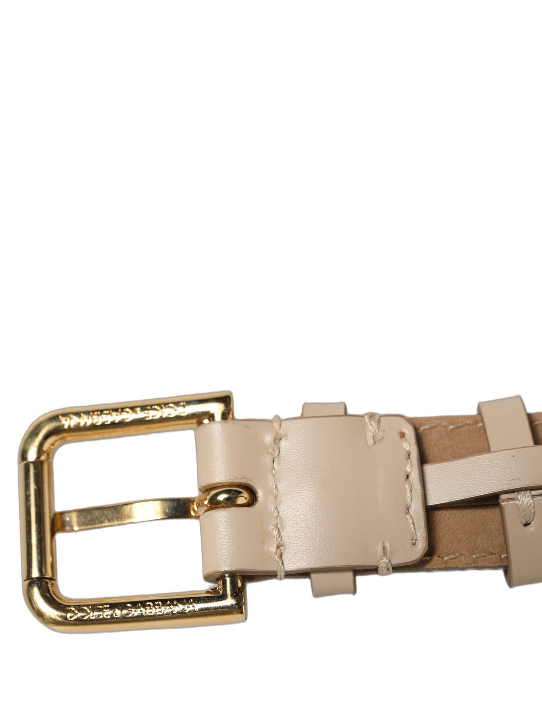 Dolce &amp; Gabbana Beige Calfskin Leather Gold Buckle Belt Strap Bracelet