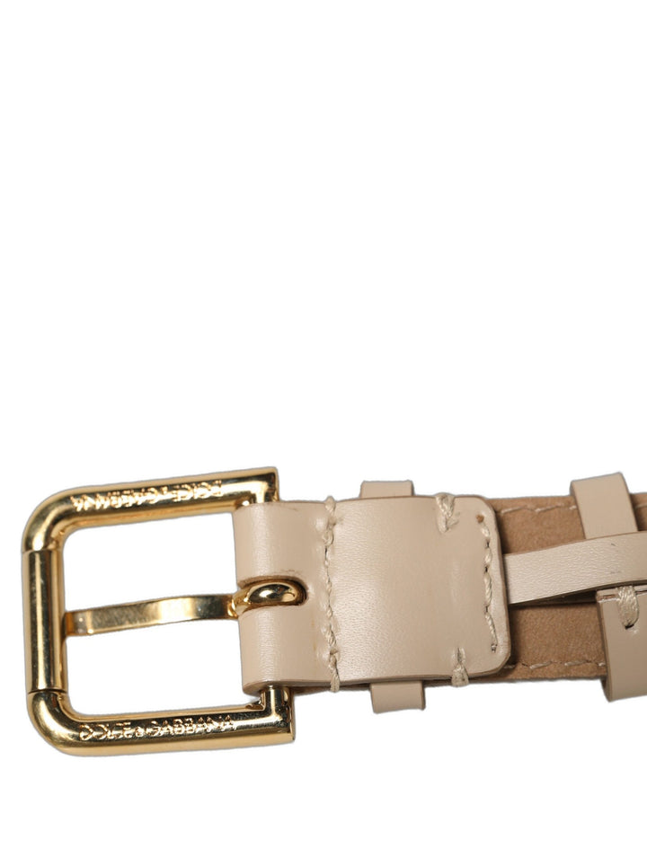 Dolce &amp; Gabbana Beige Calfskin Leather Gold Buckle Belt Strap Bracelet