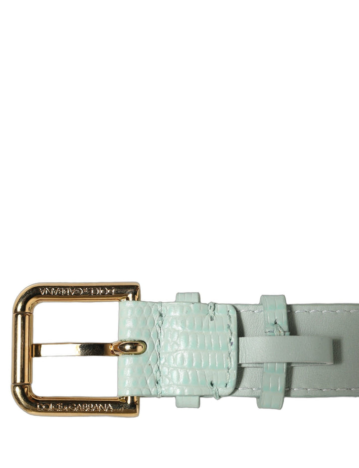Dolce &amp; Gabbana Green Textured Leather Gold Buckle Belt Strap Bracelet