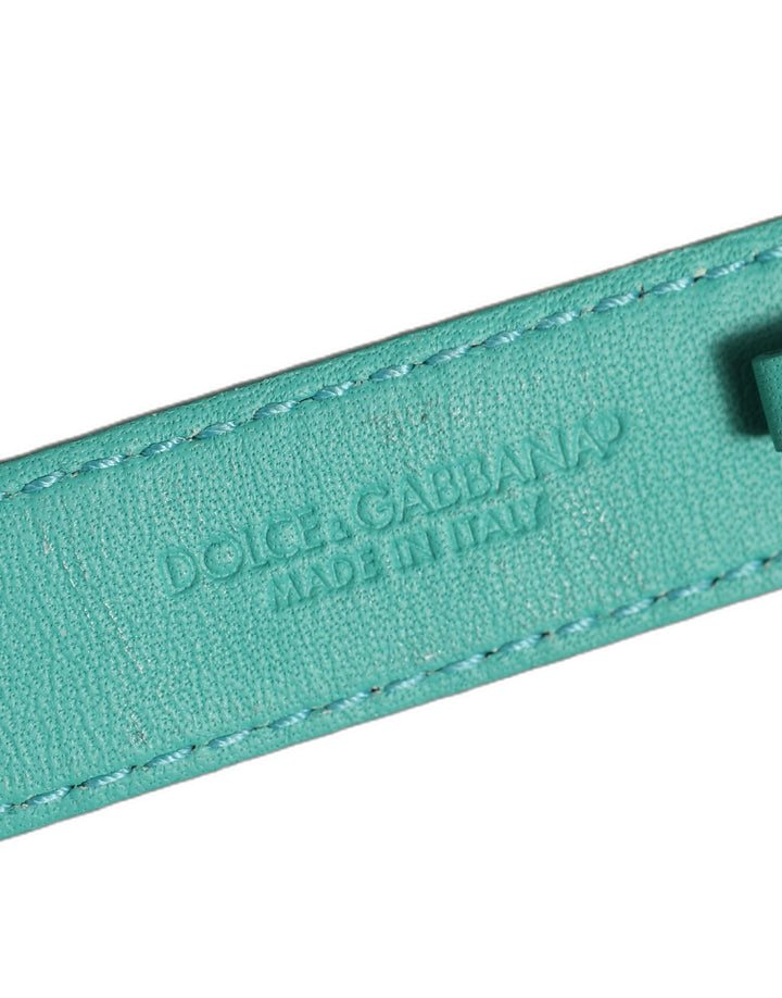 Dolce &amp; Gabbana Blue Embossed Leather Gold Buckle Belt Strap Bracelet