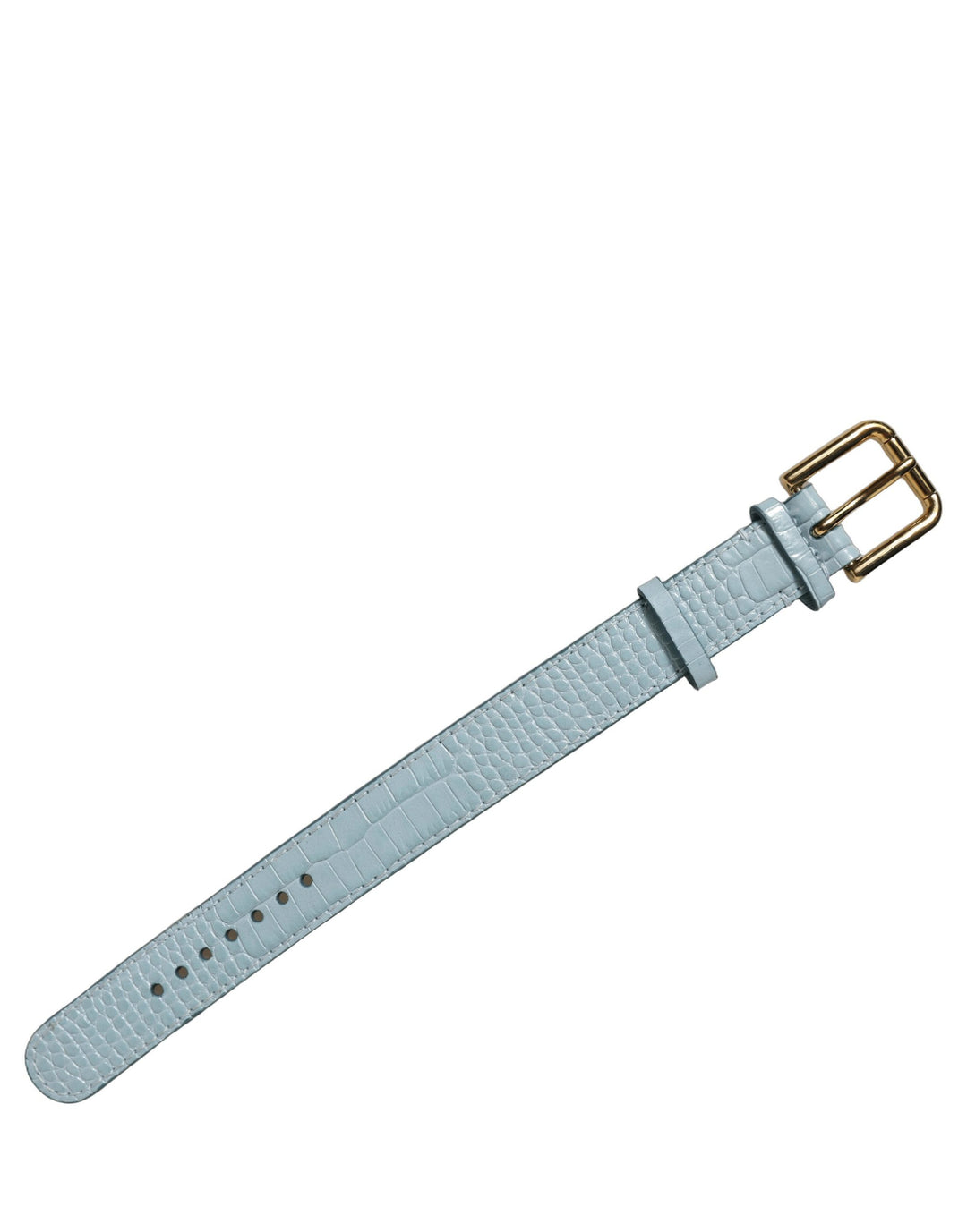 Dolce &amp; Gabbana Blue Embossed Leather Gold Buckle Belt Strap Bracelet