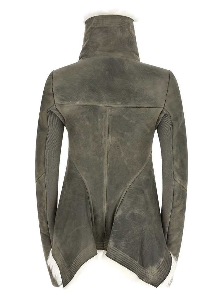 Rick Owens Gray Lamb Fur Leather Jacket