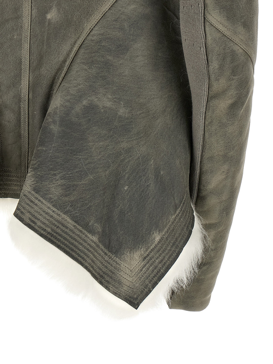 Rick Owens Gray Lamb Fur Leather Jacket