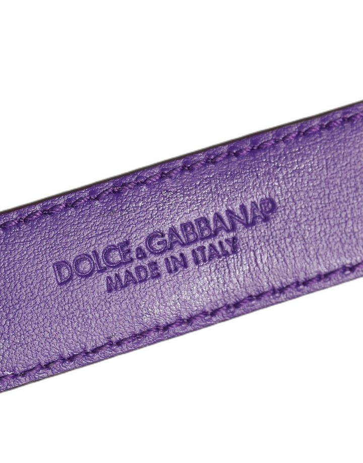 Dolce &amp; Gabbana Violet Embossed Leather Gold Buckle Belt Strap Bracelet