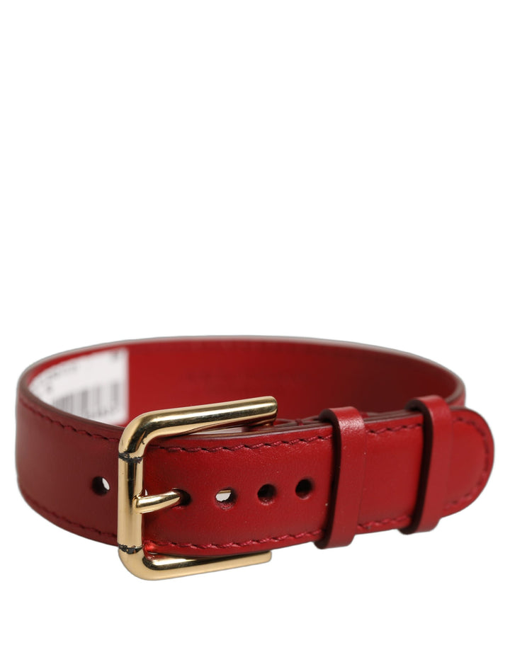 Dolce &amp; Gabbana Red Calfskin Leather Gold Buckle Belt Strap Bracelet