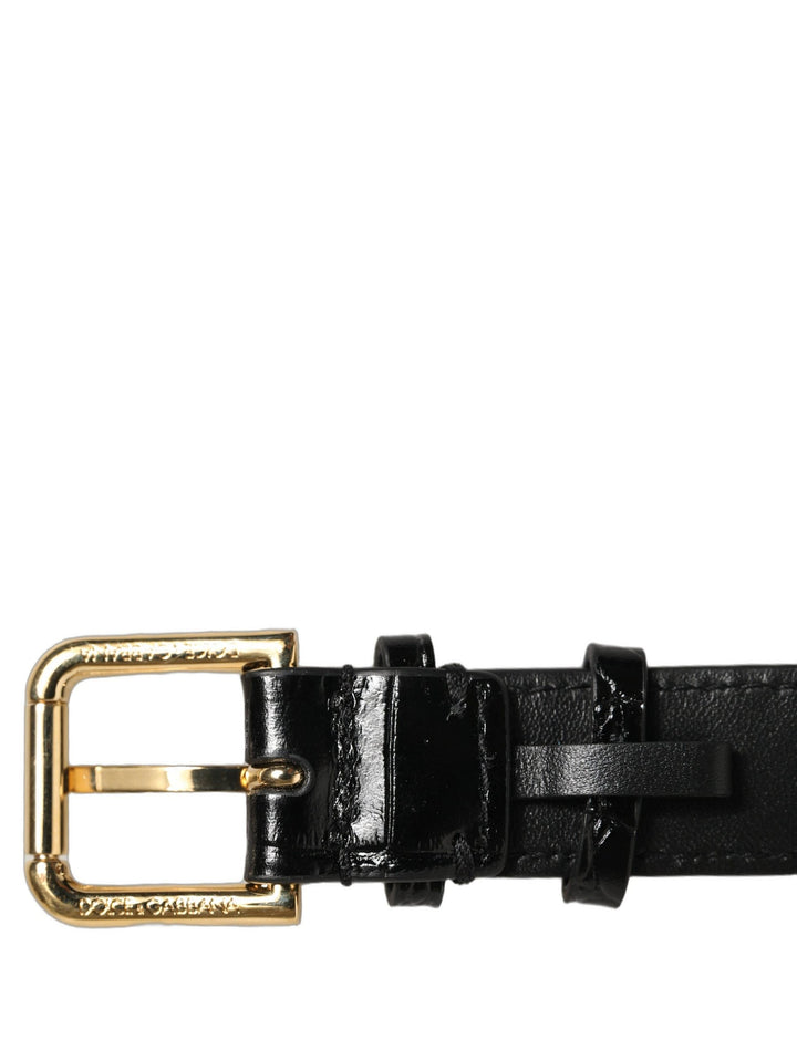 Dolce &amp; Gabbana Black Textured Leather Gold Buckle Belt Strap Bracelet