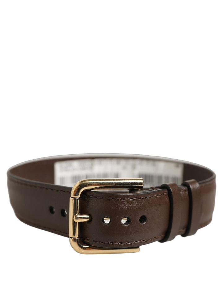 Dolce &amp; Gabbana Brown Calfskin Leather Gold Buckle Belt Strap Bracelet