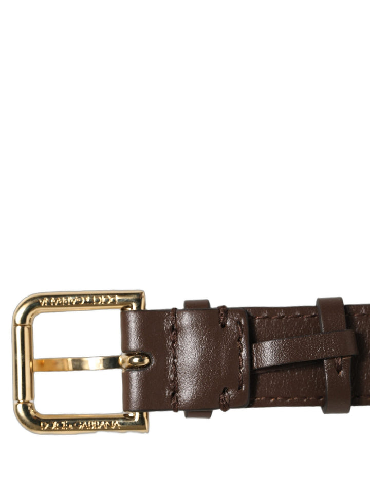 Dolce &amp; Gabbana Brown Calfskin Leather Gold Buckle Belt Strap Bracelet