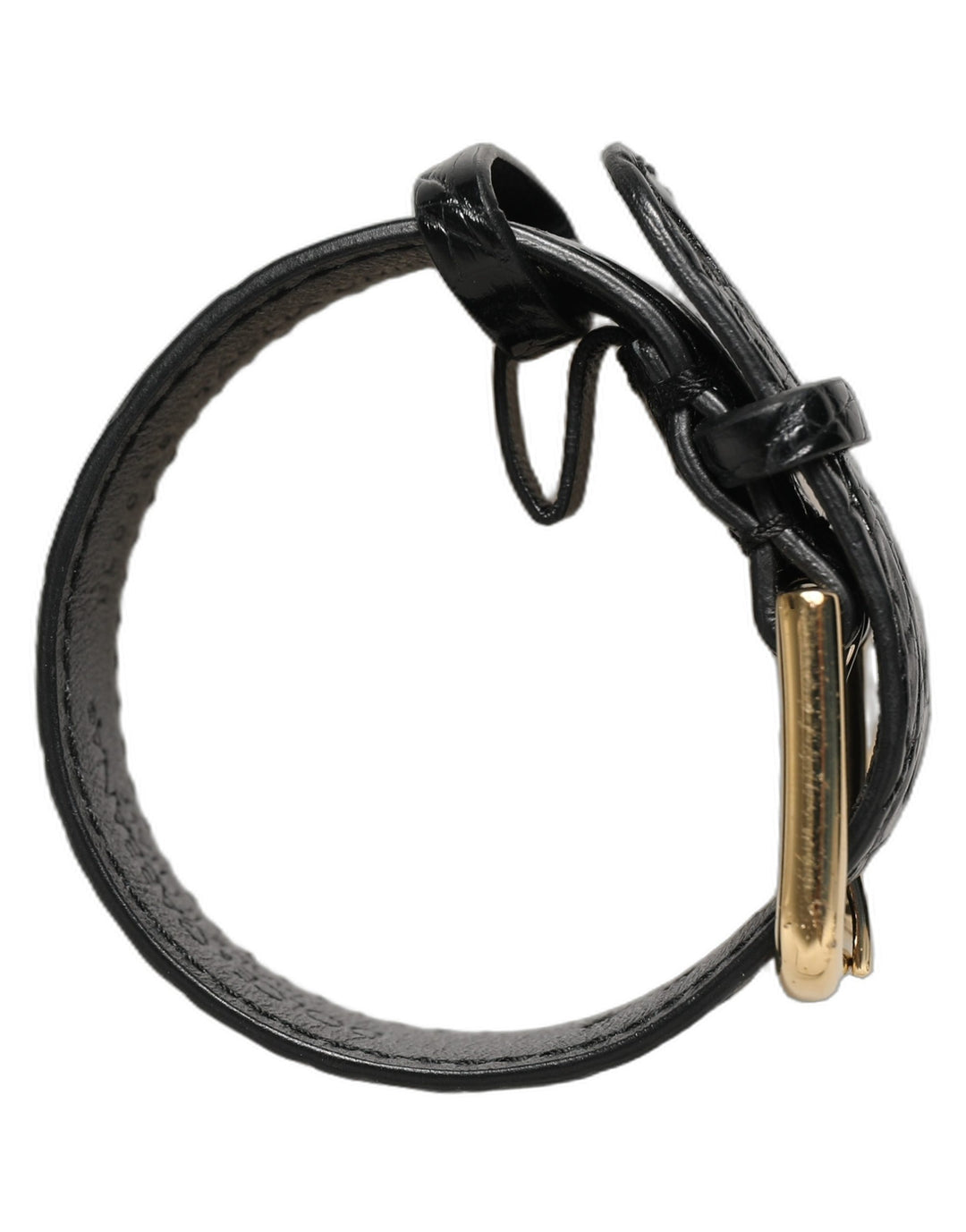 Dolce &amp; Gabbana Black Textured Leather Gold Buckle Belt Strap Bracelet
