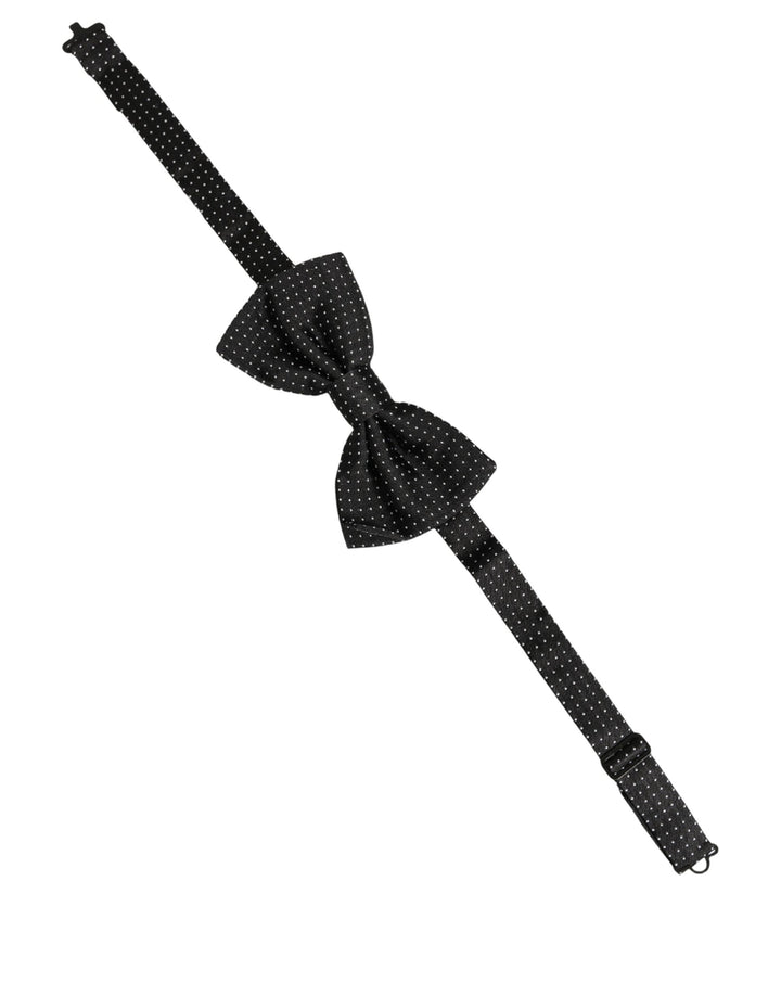 Dolce &amp; Gabbana Men Black Polka Dot Silk Adjustable Neck Papillon Bow Tie