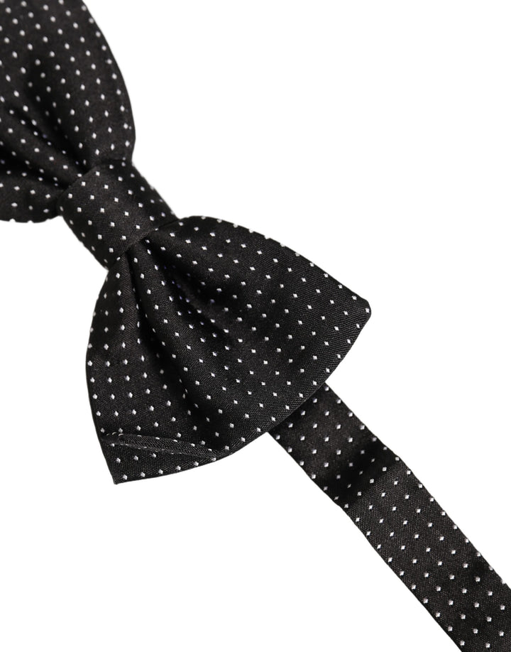 Dolce &amp; Gabbana Men Black Polka Dot Silk Adjustable Neck Papillon Bow Tie
