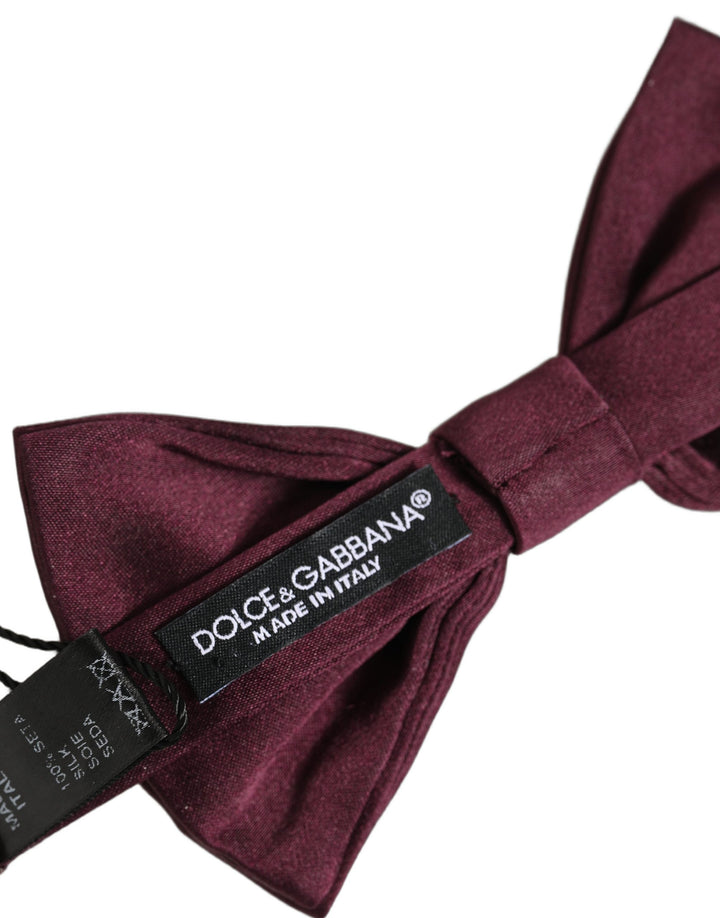 Dolce &amp; Gabbana Men Maroon 100% Silk Adjustable Neck Papillon Bow Tie