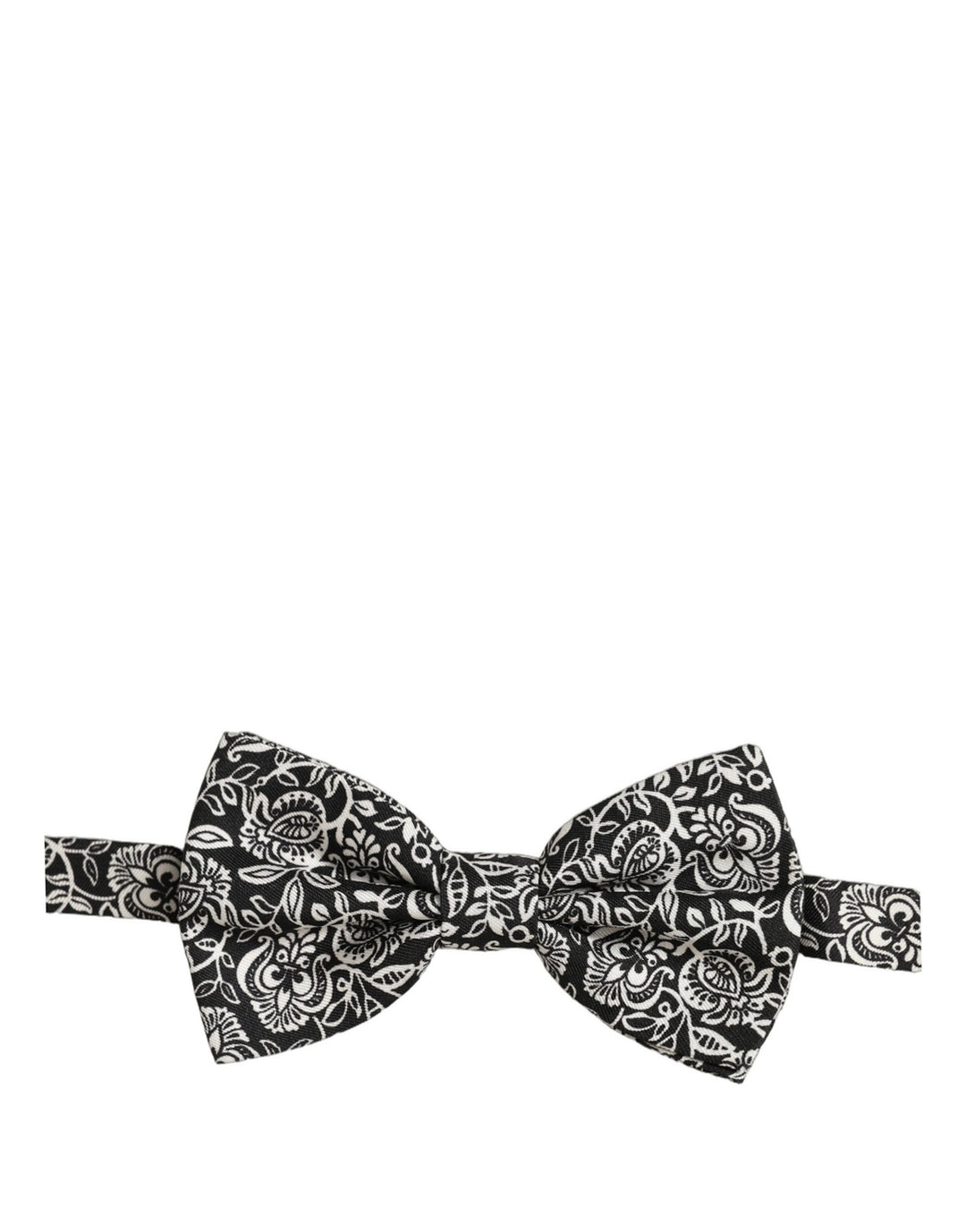 Dolce &amp; Gabbana Tie Black White Paisley Silk Adjustable Neck Papillon Bow