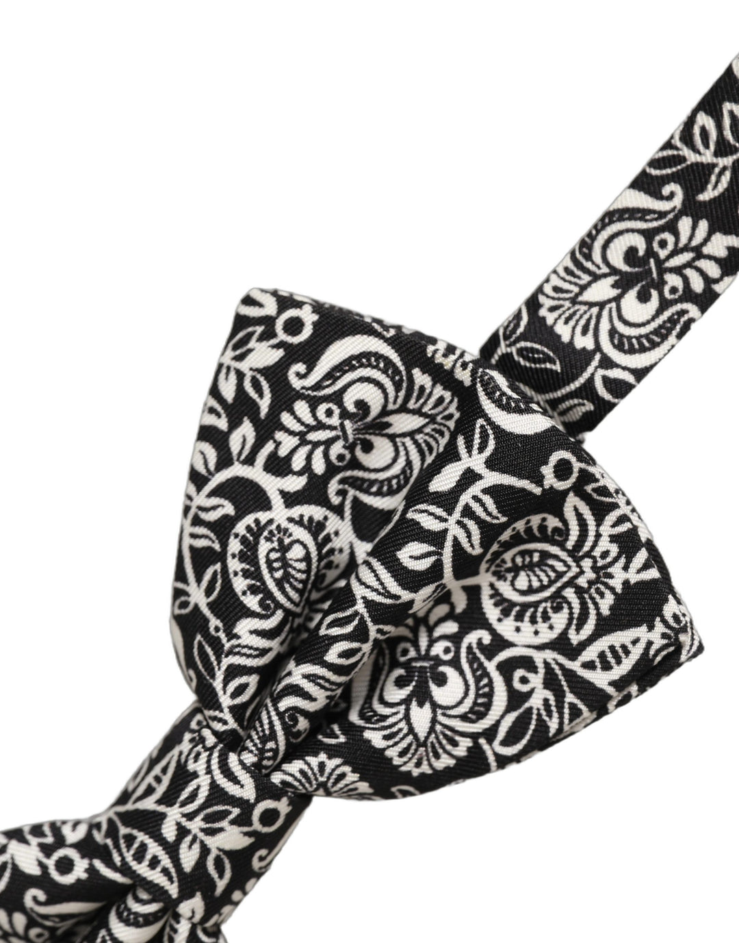 Dolce &amp; Gabbana Tie Black White Paisley Silk Adjustable Neck Papillon Bow