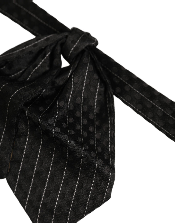 Dolce &amp; Gabbana Men Black Pinstripe Silk Adjustable Neck Papillon Bow Tie