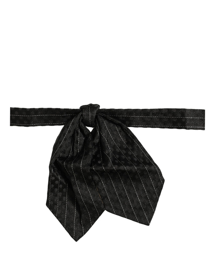 Dolce &amp; Gabbana Men Black Pinstripe Silk Adjustable Neck Papillon Bow Tie