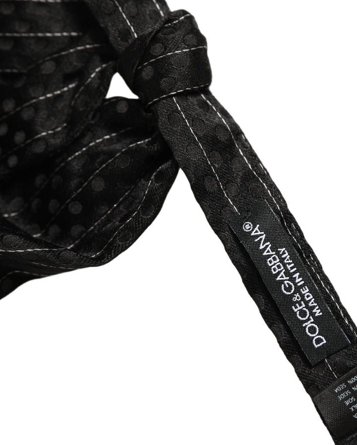 Dolce &amp; Gabbana Men Black Pinstripe Silk Adjustable Neck Papillon Bow Tie