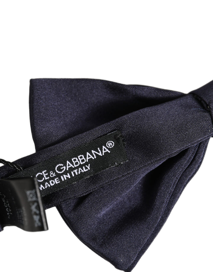 Dolce &amp; Gabbana Men Dark Blue Silk Adjustable Neck Papillon Bow Tie