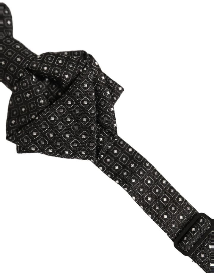 Dolce &amp; Gabbana Men Black Polka Dot Silk Adjustable Neck Papillon Bow Tie