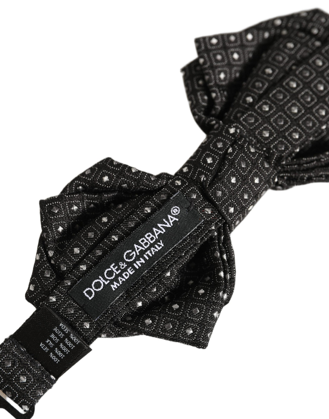 Dolce &amp; Gabbana Men Black Polka Dot Silk Adjustable Neck Papillon Bow Tie
