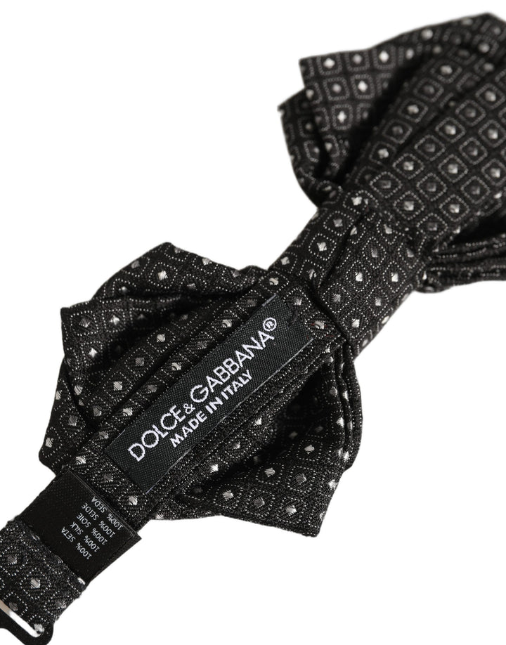 Dolce &amp; Gabbana Men Black Polka Dot Silk Adjustable Neck Papillon Bow Tie