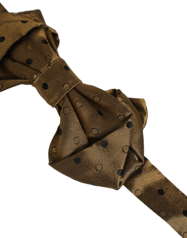 Dolce &amp; Gabbana Men Brown Polka Dot Silk Adjustable Neck Papillon Bow Tie