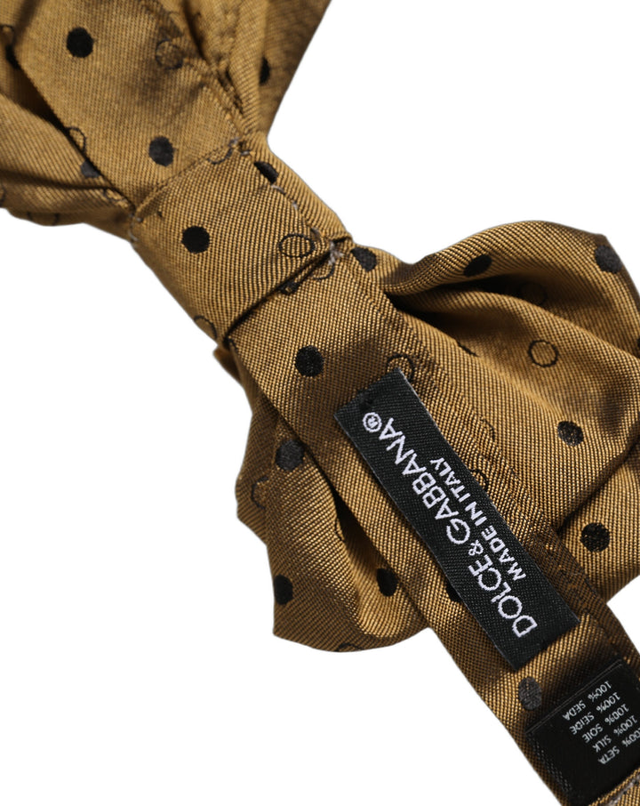 Dolce &amp; Gabbana Men Brown Polka Dot Silk Adjustable Neck Papillon Bow Tie