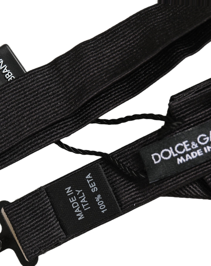 Dolce &amp; Gabbana Men Black 100% Silk Adjustable Neck Papillon Bow Tie