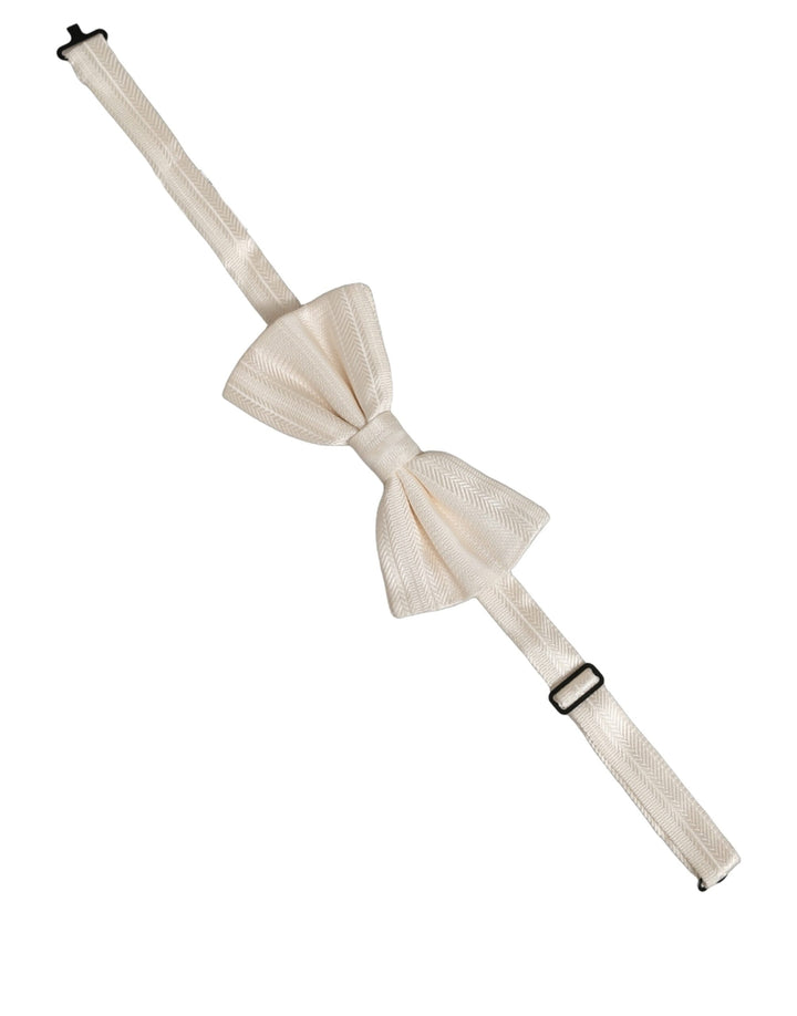 Dolce &amp; Gabbana Men White 100% Silk Adjustable Neck Papillon Bow Tie