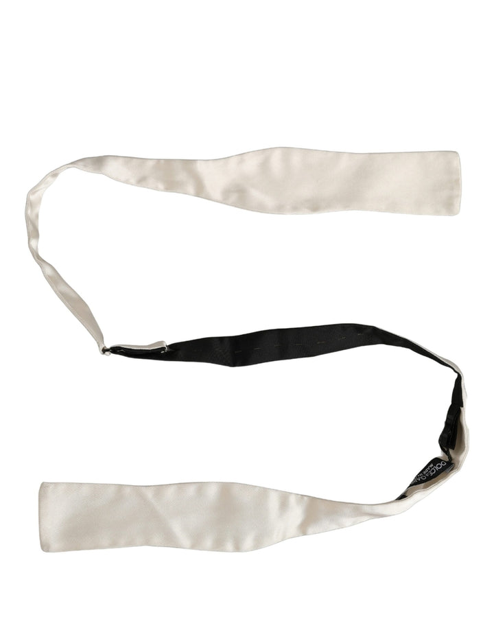 Dolce &amp; Gabbana Men White 100% Silk Adjustable Neck Papillon Bow Tie