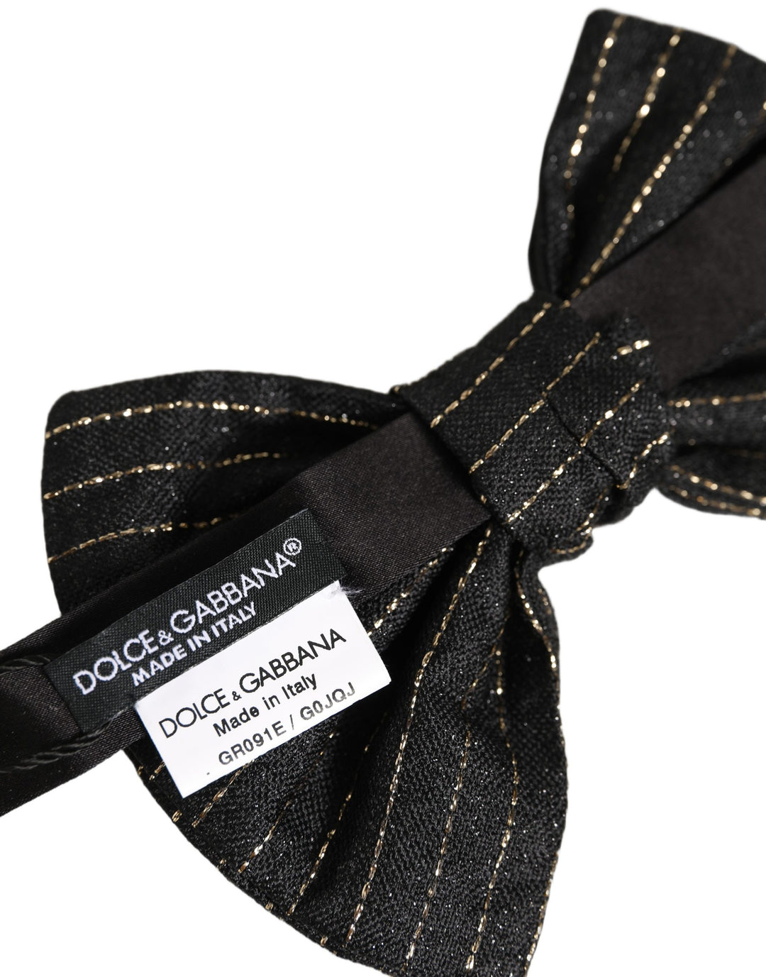 Dolce &amp; Gabbana Men Black Pinstripe Silk Adjustable Neck Papillon Bow Tie