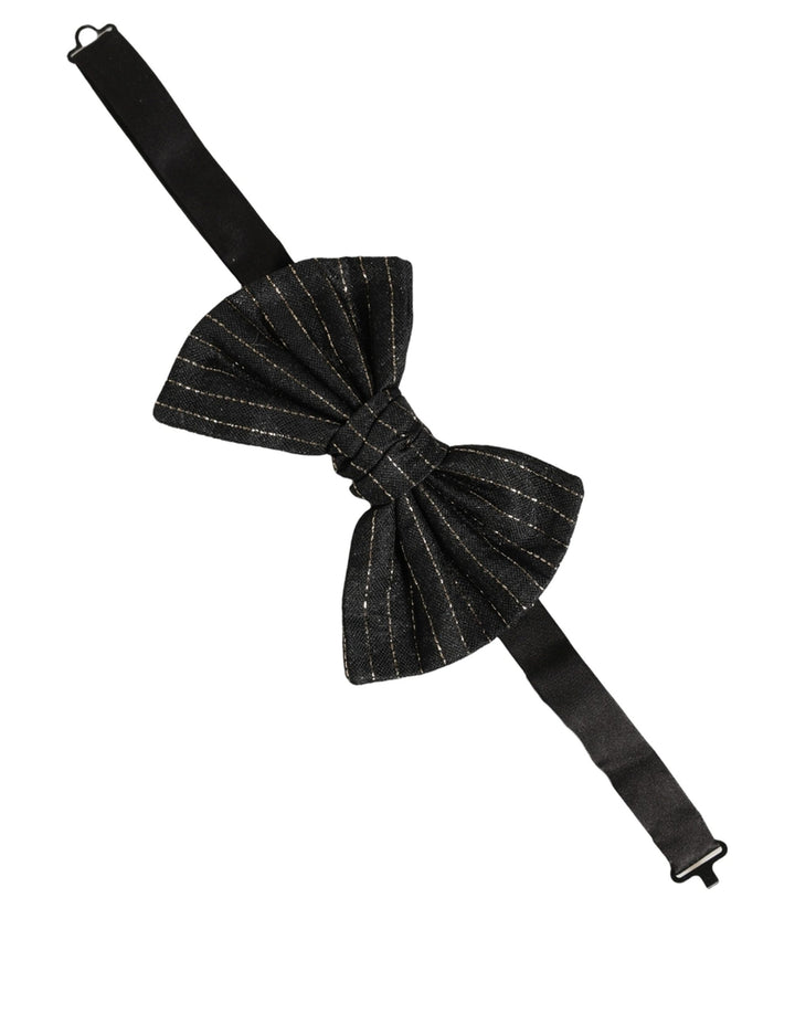 Dolce &amp; Gabbana Men Black Pinstripe Silk Adjustable Neck Papillon Bow Tie