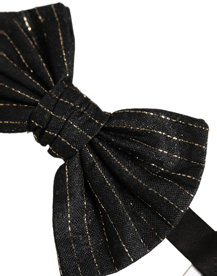 Dolce &amp; Gabbana Men Black Pinstripe Silk Adjustable Neck Papillon Bow Tie