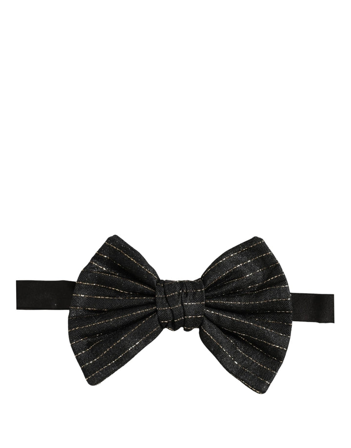 Dolce &amp; Gabbana Men Black Pinstripe Silk Adjustable Neck Papillon Bow Tie