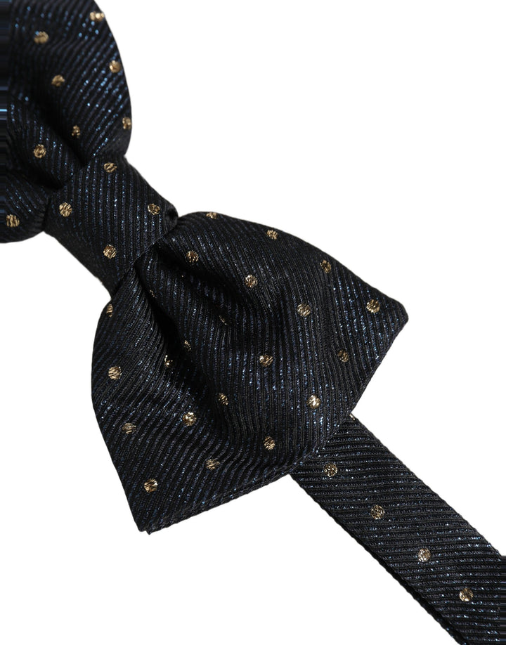 Dolce &amp; Gabbana Men Black Polka Dot Silk Adjustable Neck Papillon Bow Tie