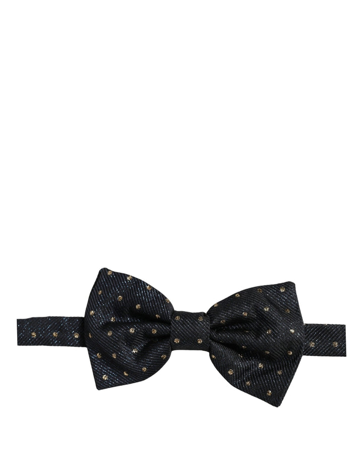Dolce &amp; Gabbana Men Black Polka Dot Silk Adjustable Neck Papillon Bow Tie