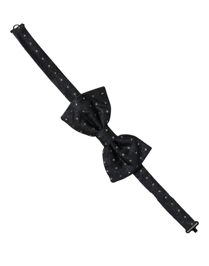 Dolce &amp; Gabbana Men Black Polka Dot Silk Adjustable Neck Papillon Bow Tie