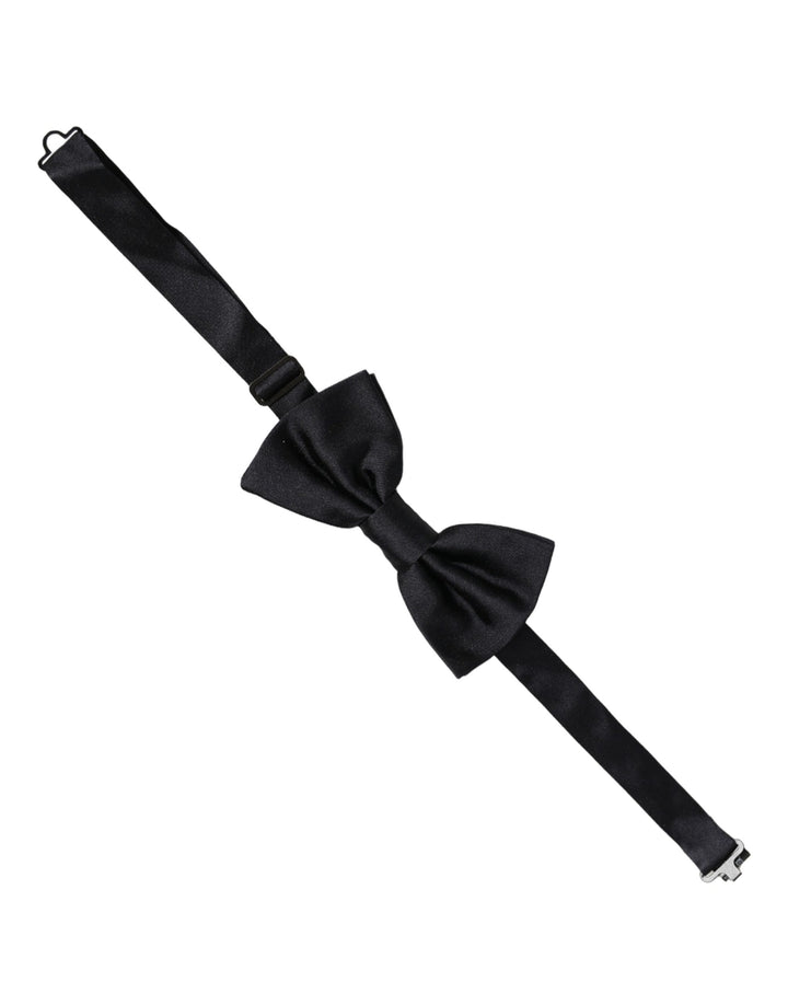 Dolce &amp; Gabbana Men Black 100% Silk Adjustable Neck Papillon Bow Tie