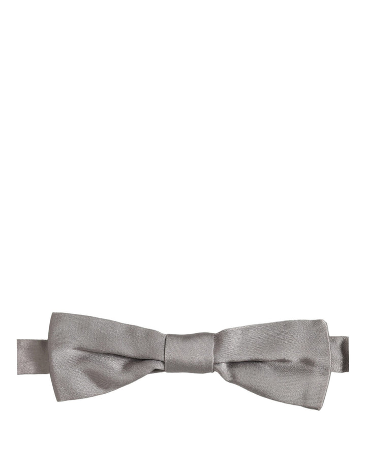 Dolce &amp; Gabbana Men Gray 100% Silk Adjustable Neck Papillon Bow Tie