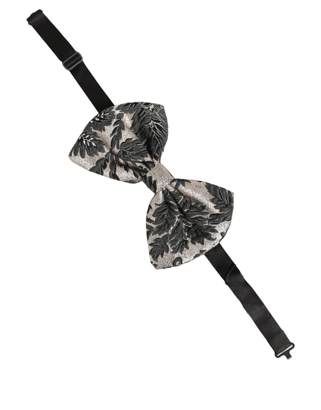 Dolce &amp; Gabbana Men Black Silver Floral Adjustable Neck Papillon Bow Tie