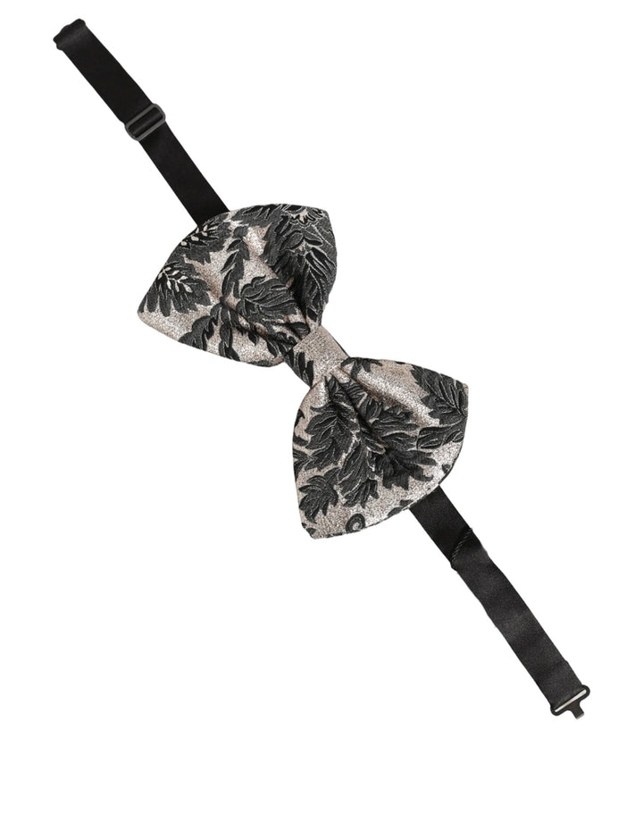Dolce &amp; Gabbana Men Black Silver Floral Adjustable Neck Papillon Bow Tie